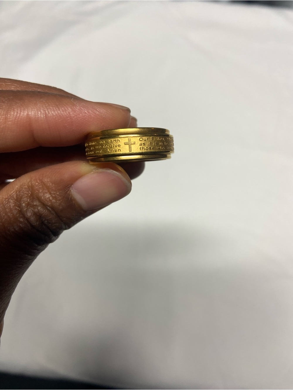 Gold-Tone Prayer Spinner Ring for Men - Religious Cross Design